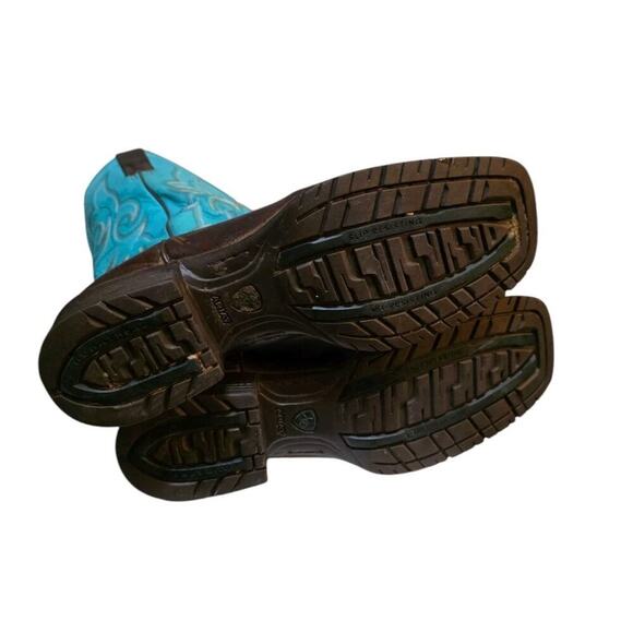 Ariat Sz 8.5 Rancher Cowboy Boots Teal Brown Leather Western Indie Festival - Picture 5 of 8